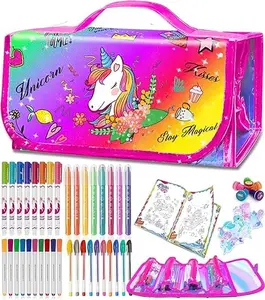 weirtoya 56 PCS Washable Scented Markers with Glitter Pencil Case, Mermaid Unicorn Arts and Crafts for kids 4-6-8 Kids Coloring Drawing Kits for 4-8 Years Old Girls Xmas Gifts Stocking Stuffers