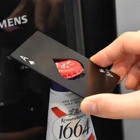 Stainless Steel Credit-Card-Shaped Bottle Opener, Poker Card Style Soda Cap Opener, Black Sturdy Bar Utensil for Home Kitchen, Party & Picnic, Soda & Beverage Can Opener, Home Bar Accessory, Cocktail Accessories, Drink Accessories