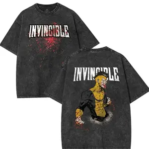 Retro Limited Invincible T-Shirts, Mark Grayson Washed Tee, TV Show Comics Cartoon Oversized Heavyweight Cotton Washed Tee, Men Gifts Fabric Menswear EU9