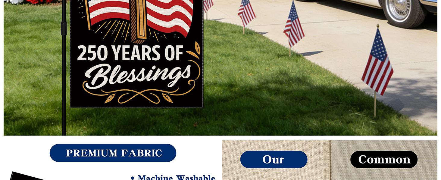 Blessings 250 Years America Garden Flag, 250 Anniversary USA Flag America Patriotic Banner 250 Year One Nation Under God 4th of July Double-Sided Waterproof 1776-2026 Commemorative Flag 12x18 Inch