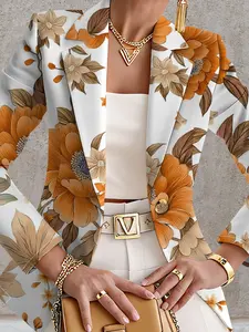 Women's Fall Spring Outdoor Floral Print Fitted Blazer Jacket, Single Piece Casual Outerwear, Stylish Autumn Fashion, Perfect for Daily Wear