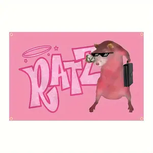 Funny Pink Ratzs Mouse Flag for Indoor Use, Home Decoration, College Dorm Room, Bedroom, And Living Room Decor, Measuring 2X3 Feet And 3X5 Feet