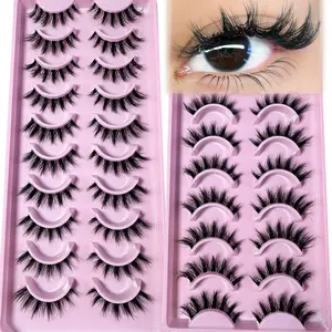 20Pairs Halloween Manga Cat Eye Style Natural Look False Eye Lashes With Clear Band Wispy Fluffy And Soft Faux Mink Lashes Makeup Extension For Halloween Cosplay Manga Cat False Lashes teary eye lashes