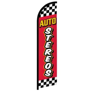 Polyester Windproof Auto Stereo Banner Flag, 11.5x2.5 ft, Red Checkered, Curved Sleeve Design - Festive & Party Supplies Backdrop Banner