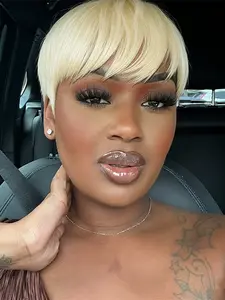 pixie cut 613 blonde human hair wig short straight human hair wig machine made pixie wig daily party use human hair wig for women stylish gift wig