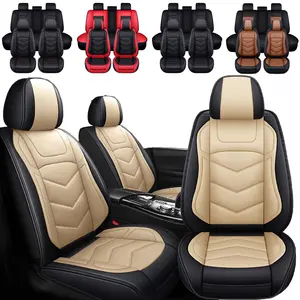 5 Seats Seat Covers Full Set, Fits For Toyota Tacoma Pickup Truck 2/4-Door, Waterproof PU Leather Car Cushions (Front and Rear Seat, Black Red)