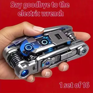 16-in-1 Socket Wrench Set with Non-Slip Grip and Swivel Design - Durable, Easy to Use, Suitable for Home and Automotive Repairs, Universal Wrench Tool