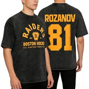 Viral Boston Raiders Hockey Tee | Rozanov 81 Vintage Washed T-Shirt | Retro Sports Streetwear