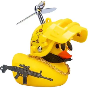 Rubber Yellow Duck Toy Car Ornaments Cool Duck Car Dashboard Decorations with Propeller Helmet Sunglasses (Duck-Yellow G)