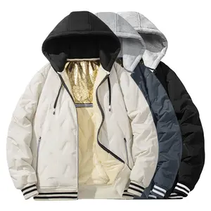 Men's Thermal Quilted Hoodie, Fleece Lined Puffer Jacket, Heavyweight Insulated Zip-Up Coat, Varsity Style Ribbed Cuff Parka, Warm Winter Athletic Outerwear