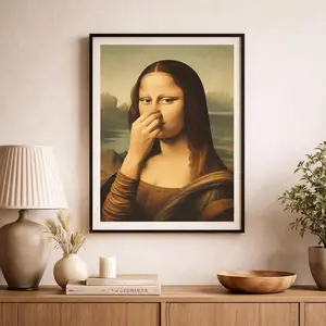 Vintage Mona Lisa Funny Bathroom Wall Art Poster, Humorous Washroom Decor, Aesthetic Toilet Wall Print Unframed Poster
