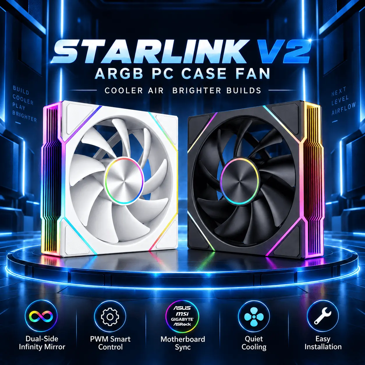 HotBell 120mm ARGB PWM PC Case Fan, Standard Airflow, Hydraulic Bearing, 800–2000 RPM, 61.5 CFM, 2.0 mmH2O, 4-Pin PWM + 5V 3-Pin ARGB, Black/White