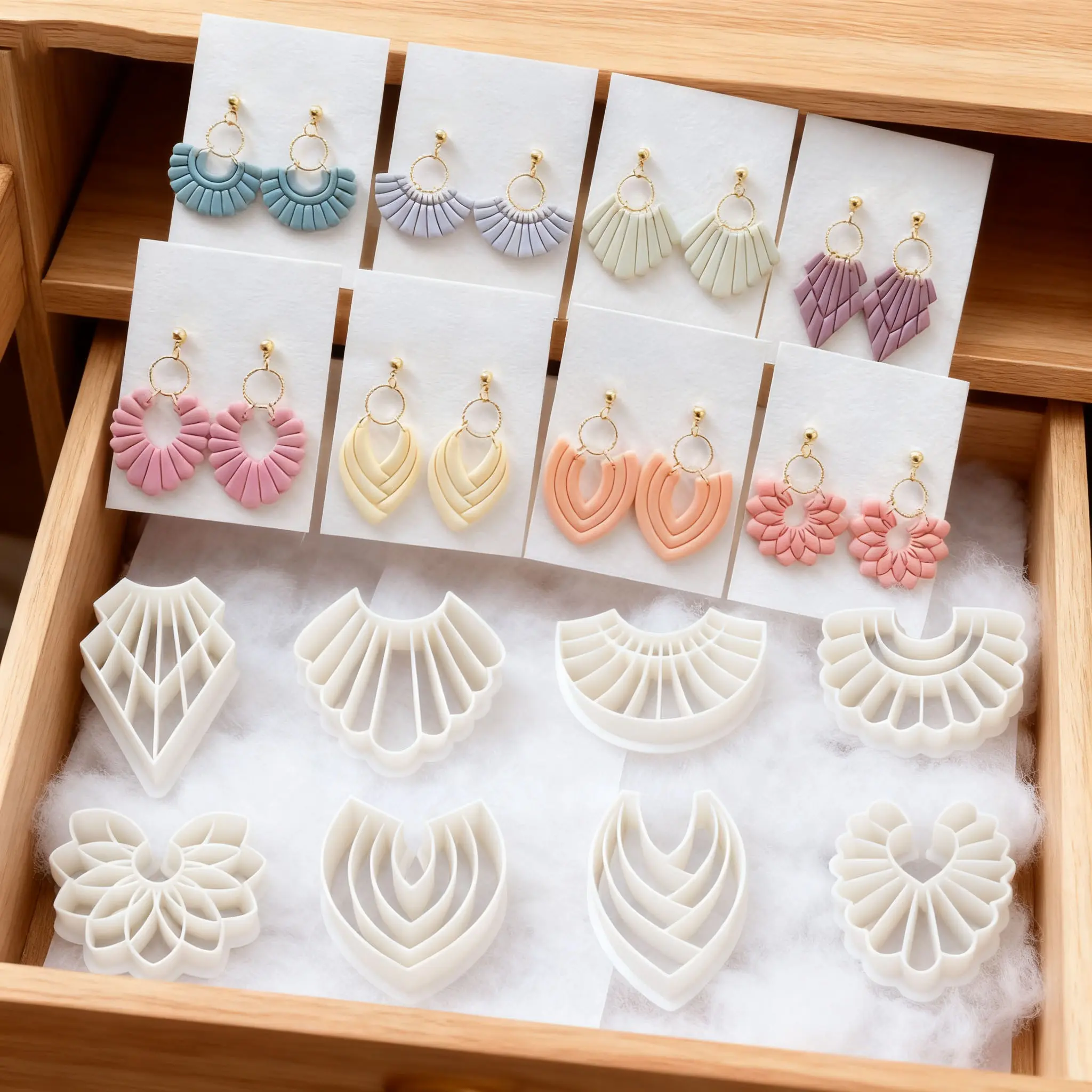 Geometric-shaped flowers, 8 total, Diy kits, Diy craft embellishments, Jewelry making supplies, shells, Love theme, jewelry making tools, soft clay cutters for earrings