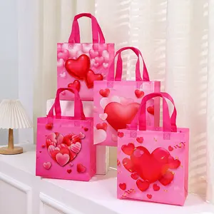 10PCS Non-woven Pink Love Valentine's Day Birthday Handbag Shopping Bag Wedding Gift Bag
