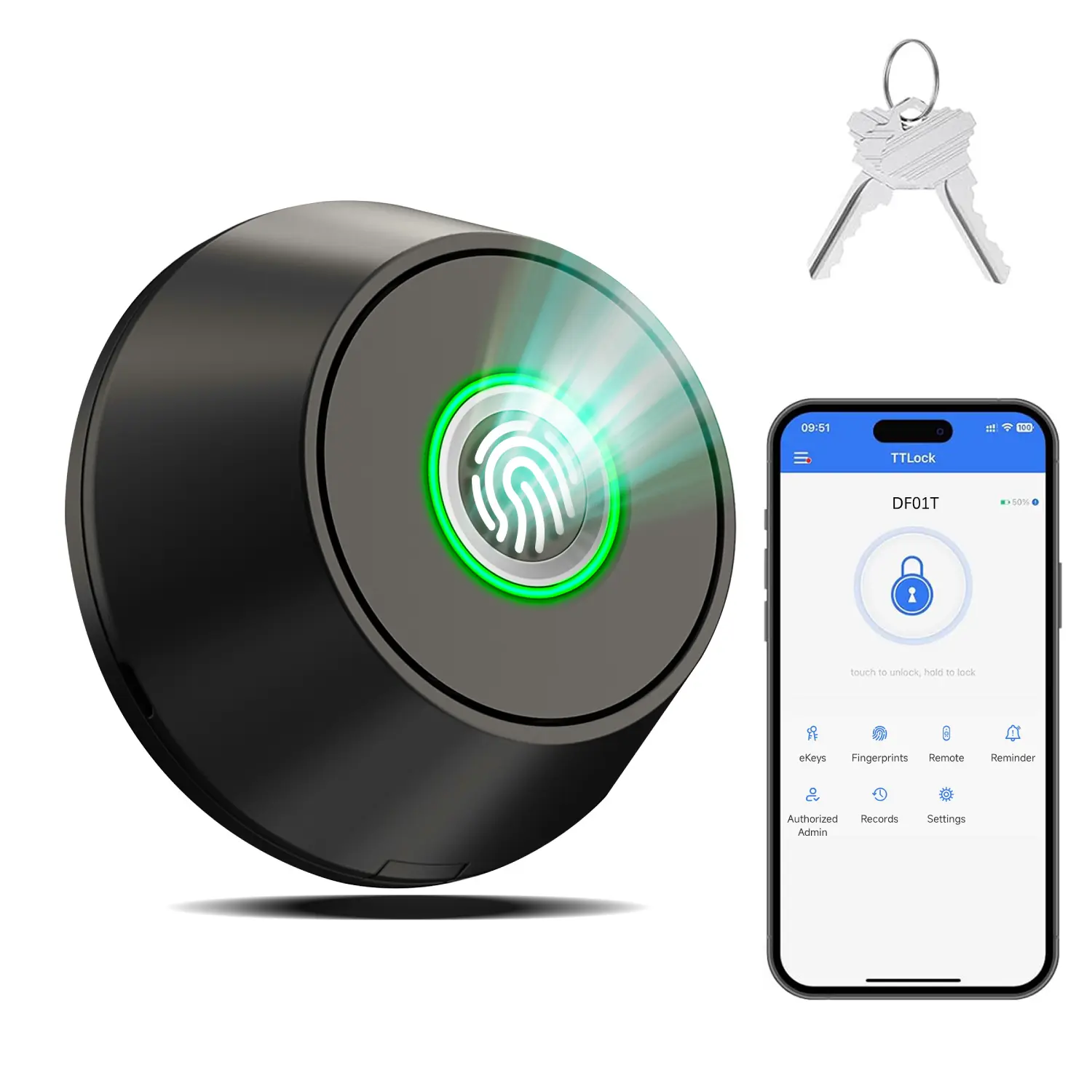 Fingerprint keyless entry door lock, smart deadbolt lock with app control, biometric door lock with 2 keys, 10-Month Battery Life, auto lock, easy to install, deadbolt replacement