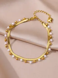 1 Pcs Imitation Pearl Round Bead Layered Anklets for Women Sainless Steel Summer Beach Flat Snake Chain Leg Chain Ankle Bracelet Femme Fashion Waterproof Jewelry,Perfect Gifts for Birthday,Party,Wedding,Anniversary,Mother's Day,Vacation,Daily