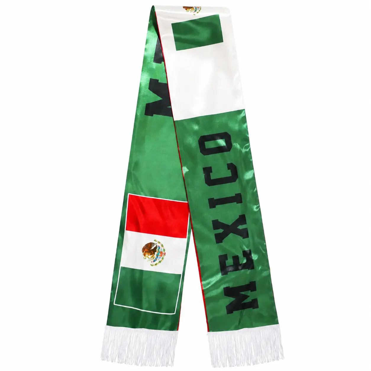 Mexico-Inspired Lightweight Glossy Satin Long Scarf (15 cm × 135 cm, 3.53 Oz (100 G) / 0.22 Lb) Sports Fan Accessory, Red-White-Green Fan Gear for Watch Parties, Sporting Events, 5.9 In × 53.1 In, Durable And Easy To Carry, Indoor, Outdoor, Party, Polyest