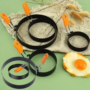 Stainless Steel Fried Egg Mold Baking Pancake Molder Professional Egg Ring Pancake Ring Set with Orange Silicone Handle for Breakfast Fried Egg Sandwiches, Eggs, Kitchen Breakfast Tools Utensils Nonstick