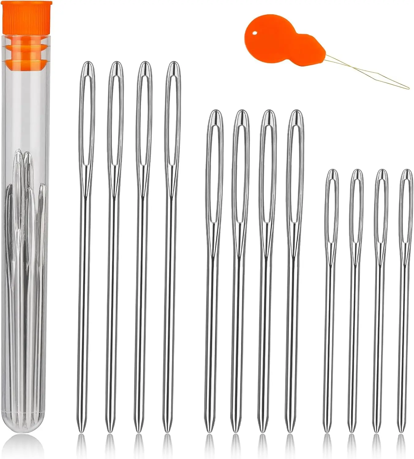 12 count/3 Sizes Large-Eye Blunt , Stainless Steel Yarn  with  Threader, Tapestry  for Sewing Crochet Knitting Embroidery ()