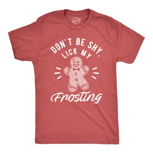 Mens Don't Be Shy Lick My Frosting T Shirt Funny Gingerbread Christmas Cookie Graphic Tee Mens Funny T Shirts Cool Vintage Fashion T-Shirt Gift Classic Menswear Christmas Apparel for Men Funny Food Short Sleeve Red