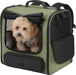 Carrier Backpack Pet Carrier Backpack Widen Large Space,  Pet Backpack for  Small , Ventilated Pet Backpack Miniature Dachshund Bag Suitable for Hiking, Camping Dark Green