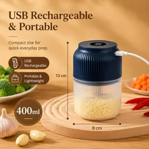 Upgraded 400ml Electric Food Chopper - 6-Blade USB Rechargeable Mini Food Processor - High-Speed Grinding, 1-Touch Operation - Portable Kitchen Gadget for Home, Camping Use with Garlic, Meat, Vegetables