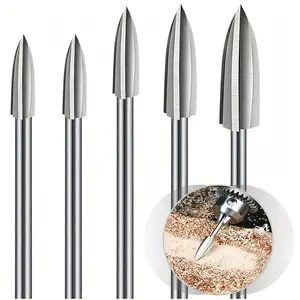 Wood Carving Drill Bits Set Tools, 5pcs High Speed Steel Engraving Tool Drill Bits AccessoriesBit for Rotary Tools, 3mm/0.12"Shank, Woodworking Carving Tools, Silvery Grey