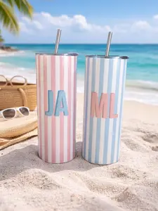 Personalized Cabana Stripe Tumbler | Custom Name Cup for Beach Vacation & Girls Trip