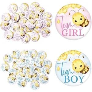 50 count   Button Pin Team Girl Boy Button  Blue Cute Metal Pin Badge for  Shower Party Favor  Supplies, 1.5 Inch