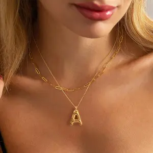 Bubble Letter Necklace - Layered Bubble Initial Necklace Dainty Personalized Balloon Letter Name Necklaces Jewelry for Women Gifts