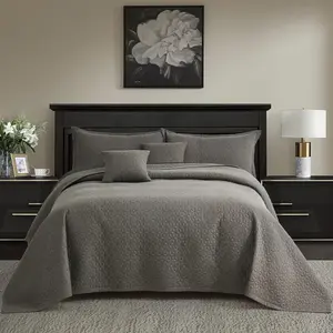 Bedspread 128x120 Extra Wide, Modern & Contemporary Look, Lightweight Bedding Cover, Reversible, 5 count,  Microfiber, Brown