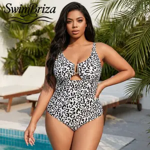 Briza｜Women's Cut Out One Piece Swimsuit White Leopard Print Plus Size Bathing Suit Tummy Control Swimwear Beach Pool Vacation Swimsuits, Women's Swimwear, Bathing Suit for Women, for Women Beach Pool Summer Vacation Resort Cruise Swimwear
