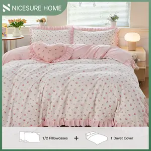 Nicesure 2/3pcs Romantic French Style Duvet Cover Set with Rose Print, Includes 1 Duvet Cover and 1/2 Pillowcases Soft, Breathable, and Chic Decorative Bedding for Bedroom & Dorm, Fits Twin, Full, Queen, King Size Beds