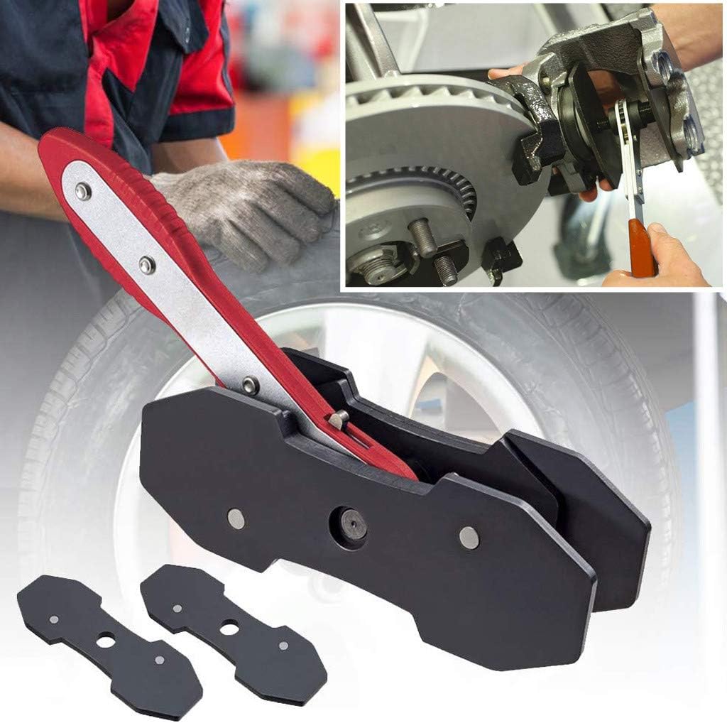 Red Brake Caliper Compression Tool,4-in-1 Universal Disc Caliper Tool with 2 Steel Plates&4 Caliper Hooks,360°Swivel Ratcheting Compressor for Automotive Brake Repair and Installation,Car Disc Brake Repair