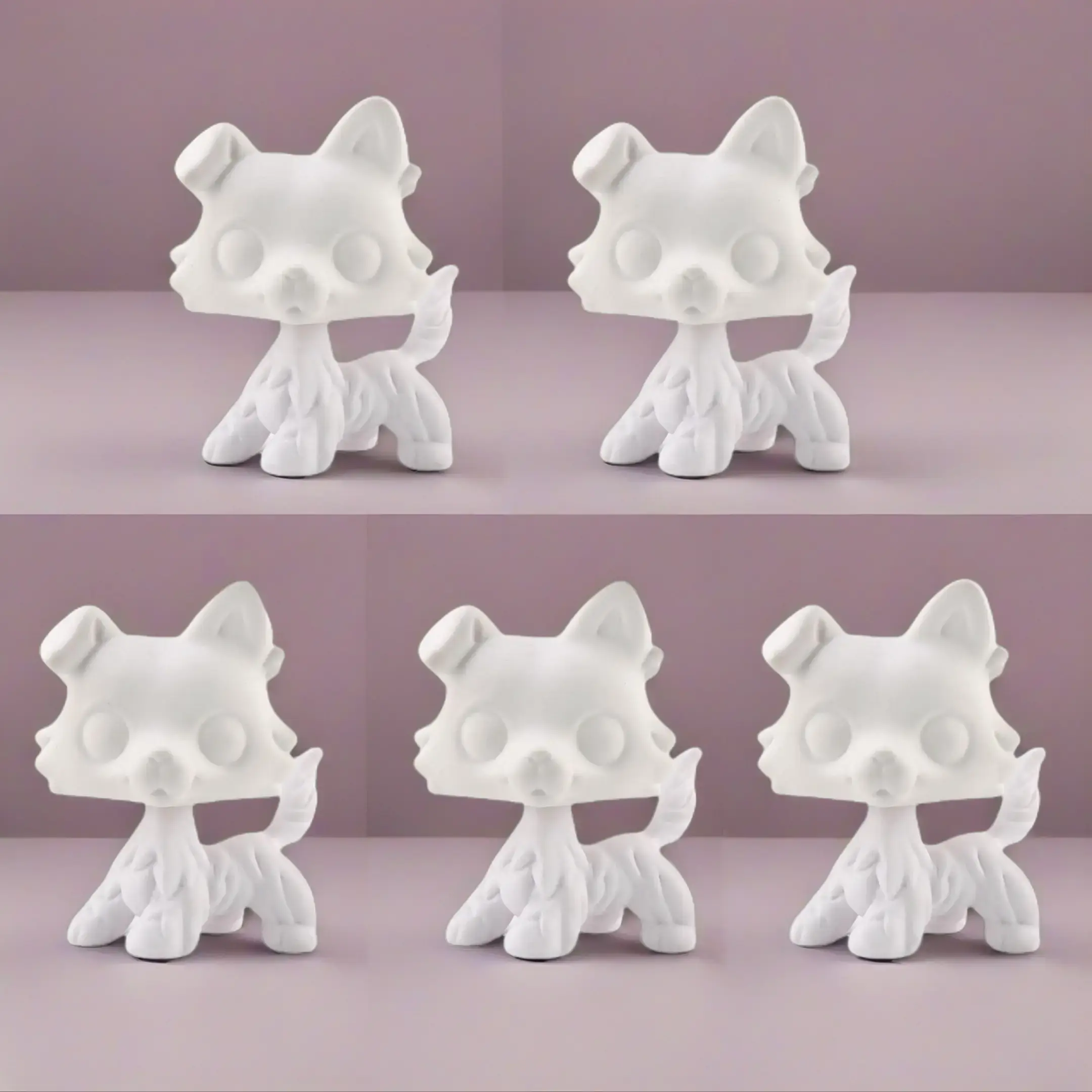 2-Inch Lightweight White Paint Bases Mold Blank Sets (5 Pcs) for Mini Pet Shop Figurines - DIY Art Kits (8 Pet Designs: Ear Up Collie, Crouching Cat, Etc.) - Children Development Decoration Gift for Toys & Hobbies Enthusiasts