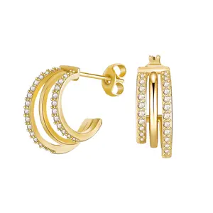 925 Sterling Silver Post Chunky Gold Hoops, Gold Plated Hypoallergenic Earrings Small Hoop Earrings for Women