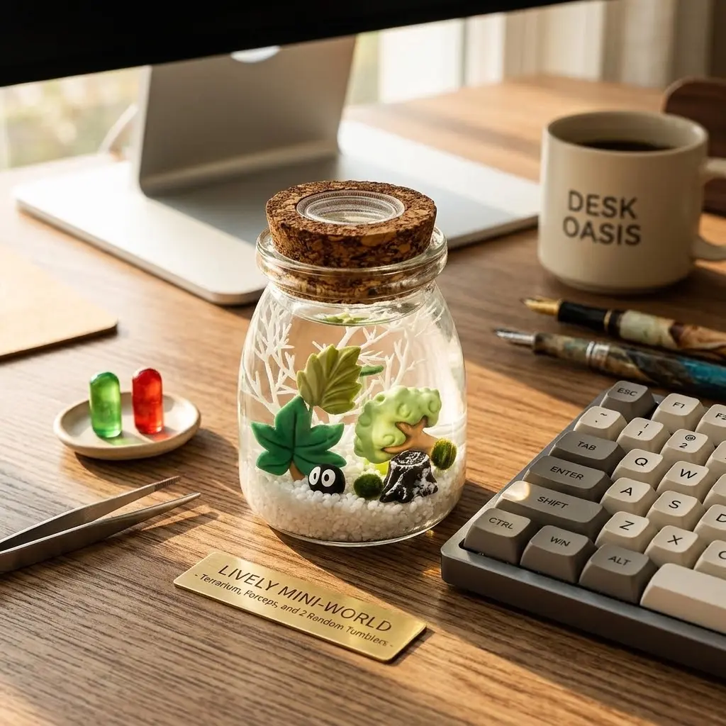 Healing Marimo Moss Ball Water Garden Aquarium Kit - 3.5×2.6 in Low-Maintenance Glass Jar Mini Peninsula Ecosystem, DIY Forest/Ocean Micro-Landscape Desktop Accessory with Alive Moss Balls, Aquatic Plants for Home Decor (3.5" Desk Fit, Minimal Upkeep)