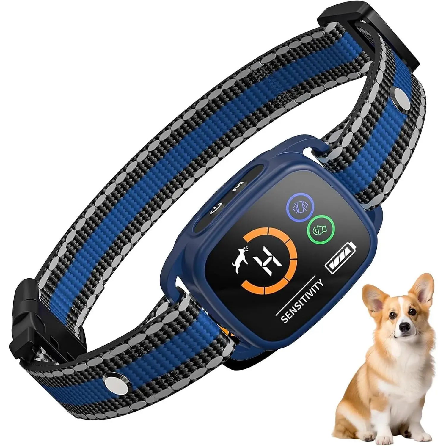 No Shock Anti Bark Collar with 3 Adjustable Modes Beep&Vibration, Barking Collar with 6 Adjustable Sensitivity Rechargeable Smart Training Collar (Blue), Bark Collar for Small Dogs
