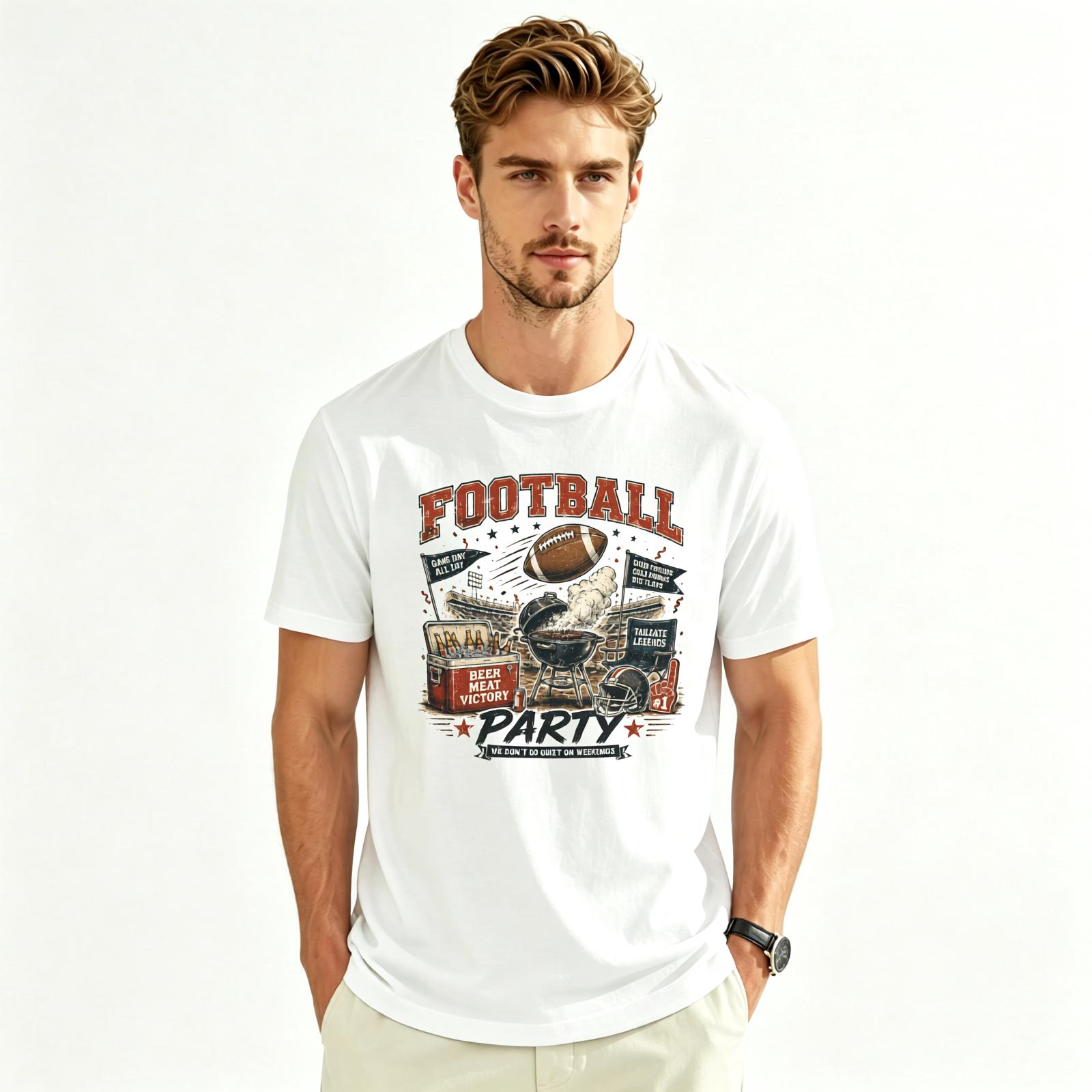 Men's Vintage Print Short-Sleeve Casual Football Tailgate Tee - Breathable Soft Cotton Unisex Menswear Top for Game Day BBQ Parties