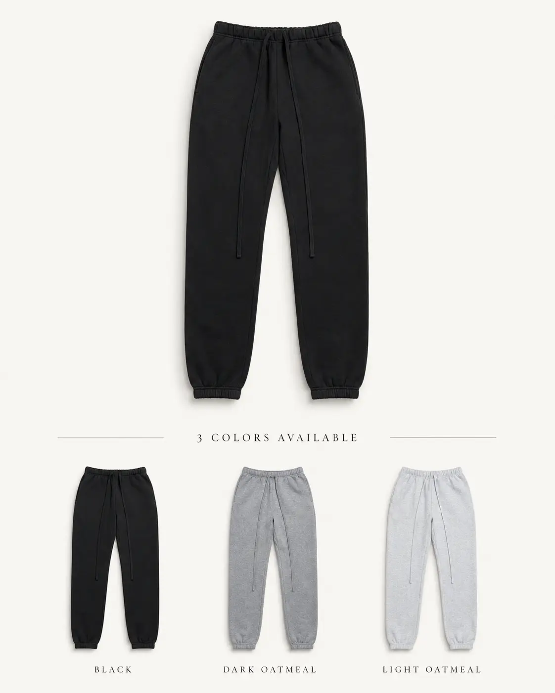 Men’s Fleece Jogger Sweatpants, Relaxed Fit Casual Sweatpants with Long Drawstring, Elastic Waist & Side Pockets, Cuffed Jogger Pants – Light Oatmeal /  Dark Oatmeal /