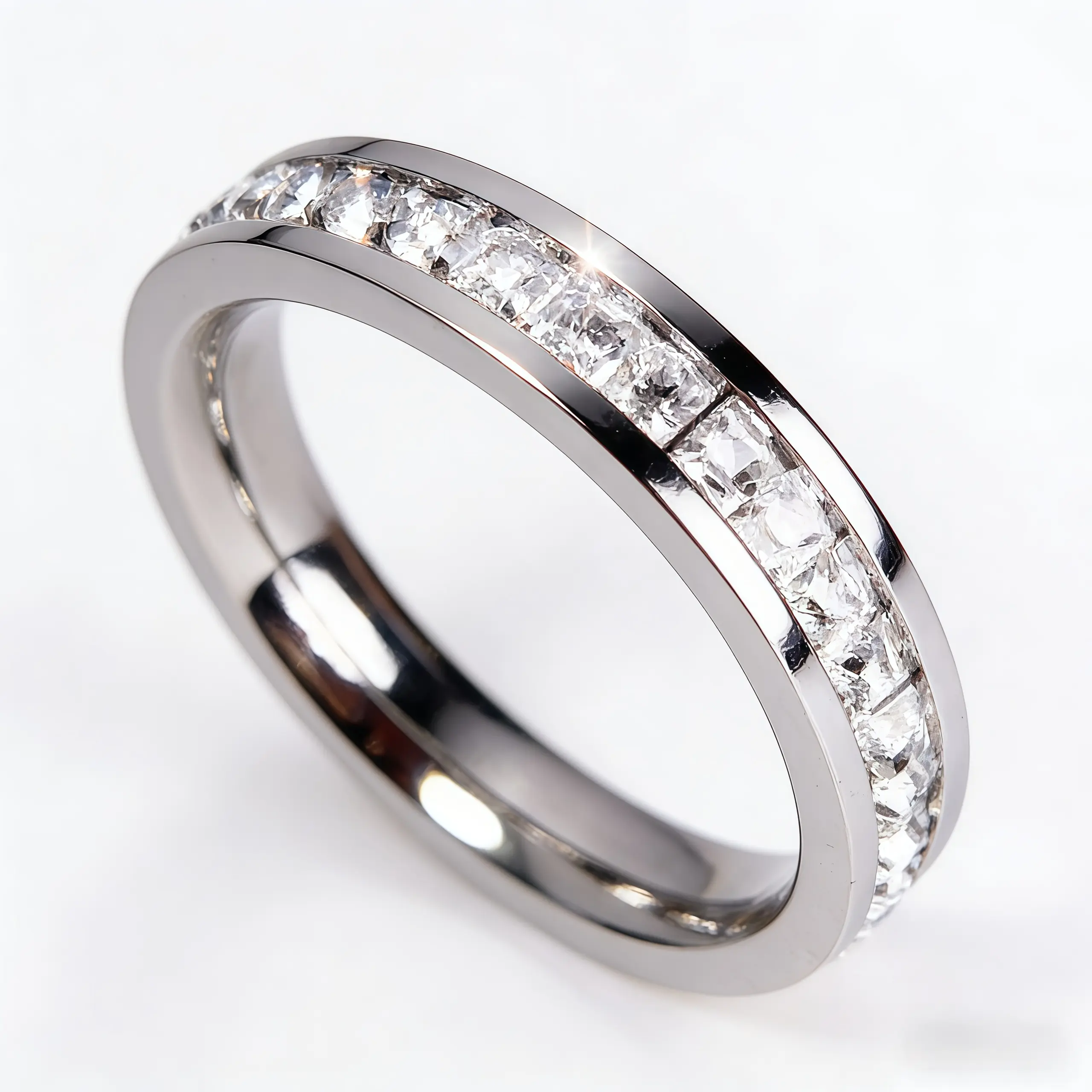 Korean version of high-end light luxury ring, stainless steel jewelry for women, starry sky design, single row full diamond inlaid couple rings