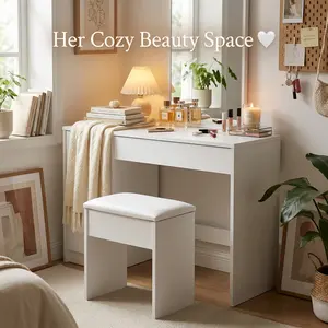 Vanity Stool with Lid Storage, Space-Saving Makeup Seat & Organizer for Small Rooms, Bedrooms & Dorms