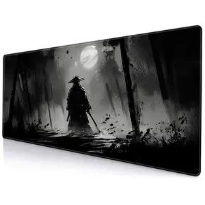 Japanese Samurai Pattern Mouse Pad, Rectangle Gaming Mouse Pad, Anti-slip Rubber Base Mousepad, Office Desk Keyboard Mouse Mat, Desk Accessories for Home Office Game Room Desk