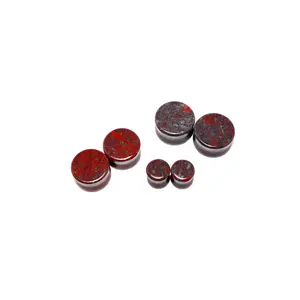 Hematite Stone Black/Red Double Flared Plugs Pair