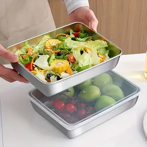 Large Durable Thick Stainless Steel Baking Tray Set with Lid, 4-Piece Rectangular Non-Stick Surface, Easy to Clean, Ideal for Home and Restaurant Use, Baking Dish Set