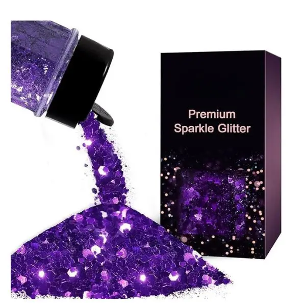 Purple Glitter for Resin Crafts, Snow Globe Tumblers, Mixed Fine PET Glitter Flakes for Nails, Slime, DIY Art, Halloween & Festival Decorations, 1.76 oz