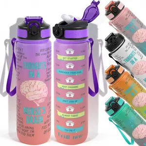 1pc,32oz Water Bottle Nurse Brain Thoughts in a Full Moon Night Keep Chugging Dont Give Up You Did It Design Durable  Leak-Proof 1000ml Time Marker Water Bottle - Shatter-Resistant for Sports,