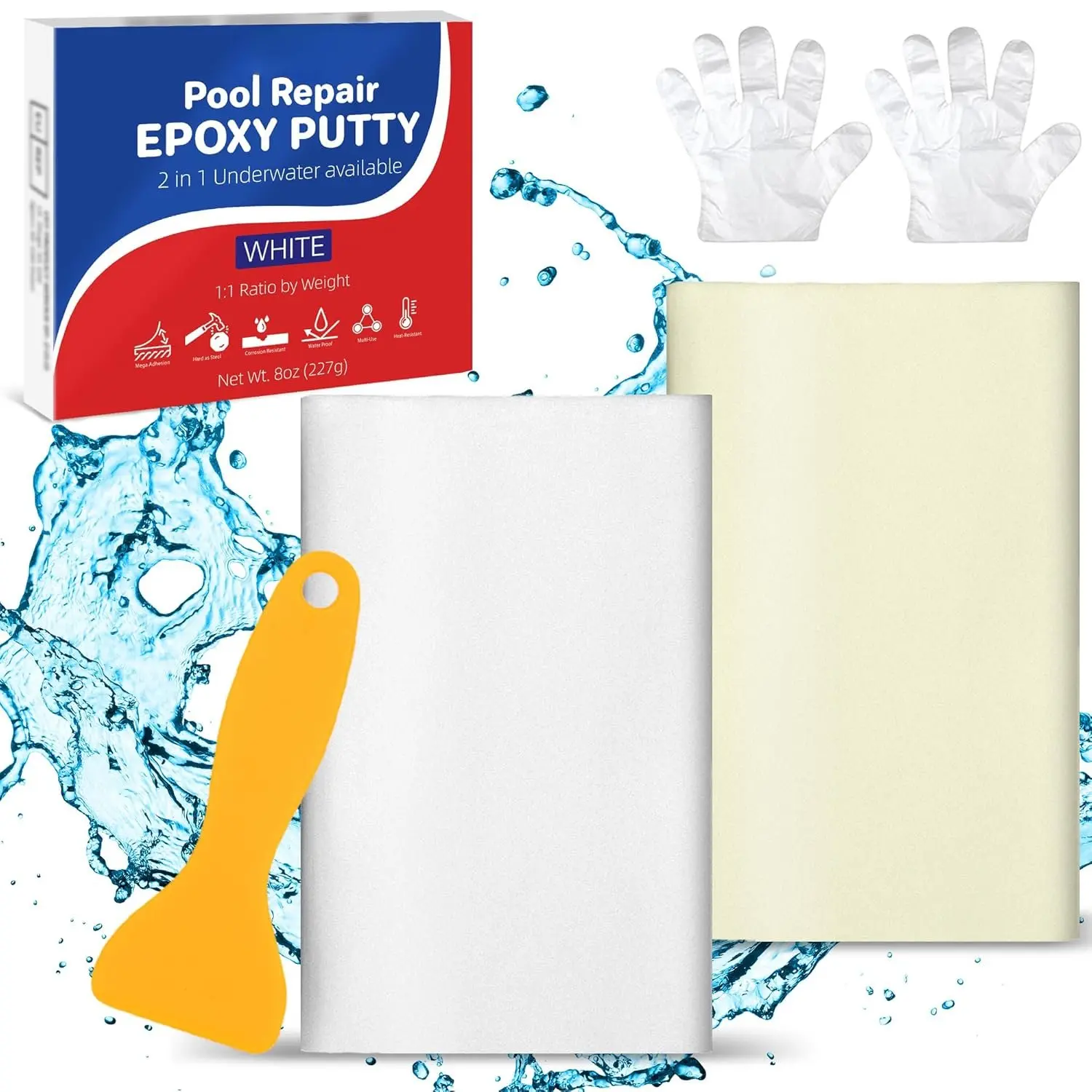 Epoxy Putty - 8oz/227g AB Epoxy Putty for Underwater, Multi-Purpose Pool Puty Filler - Fast Repair Sculpt Clay Fix Cracks Leaks for Bonding , Metal, Tile, Concrete, Ceramic(White)