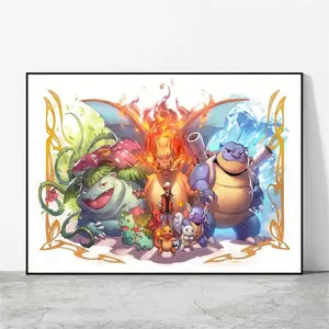 Charizard vs Blastoise Wall Art Print Poster, Japanese Style Legendary Anime Artwork, Unframed Wall Art for Bedroom Decor