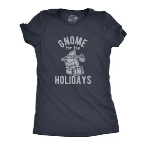 Womens Gnome for The Holidays T Shirt Funny Christmas Party Family Graphic Tee Funny Womens T Shirts Cute Vintage Fashion Casual Ladies T-Shirt Gift Christmas Tops for Women Women's Novelty Tees Navy